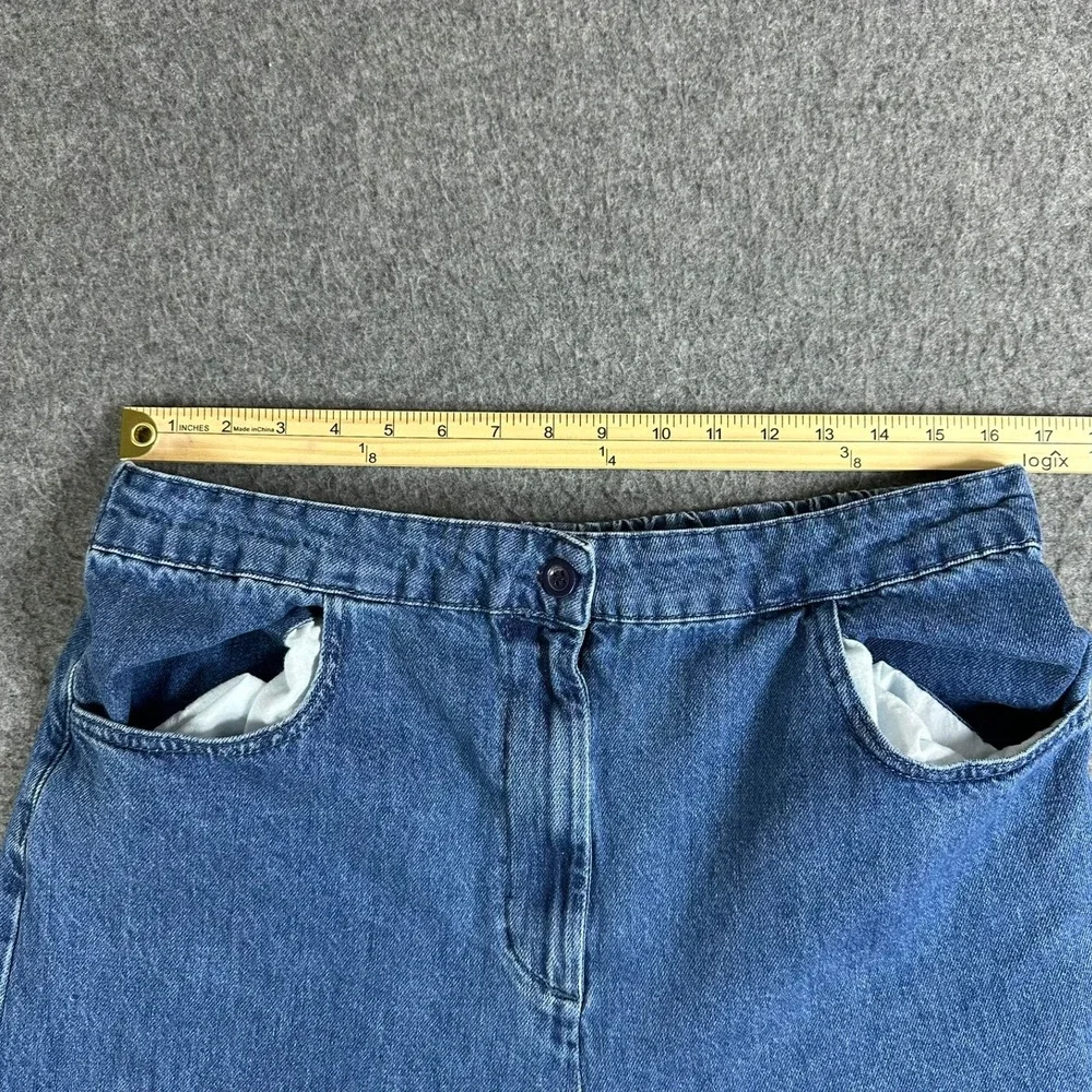 Zara Women XL Blue Denim Wide Leg Culottes High Rise Elastic Waist Cropped Pants